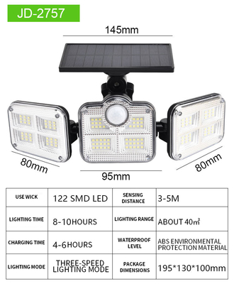 200w 122 SMD LED Outdoor Solar Led Wall Lights With Sensor 195x130x100mm